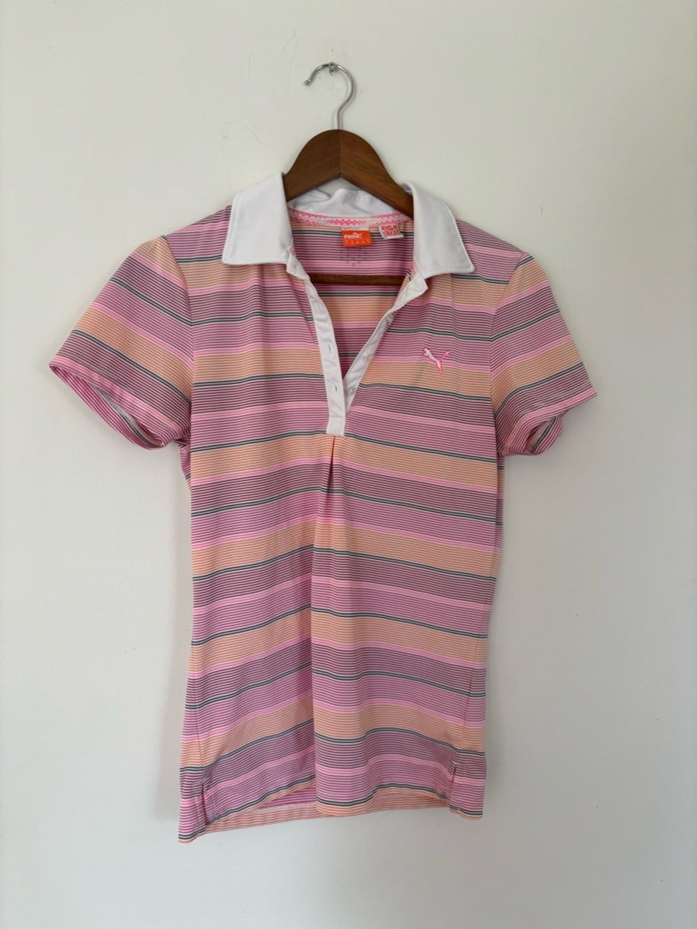 PUMA Pink & Peach Striped Golf Polo size small